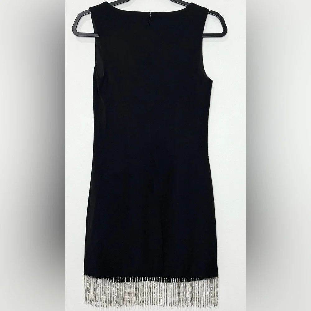 Steve Madden NWT Elegant Black Sleeveless Dress with Rhinestone Fringe